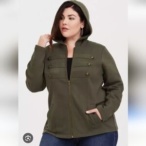 Torrid 00 M Size 10 French Terry Military Hooded Jacket Olive Fall Soft 1973-ah